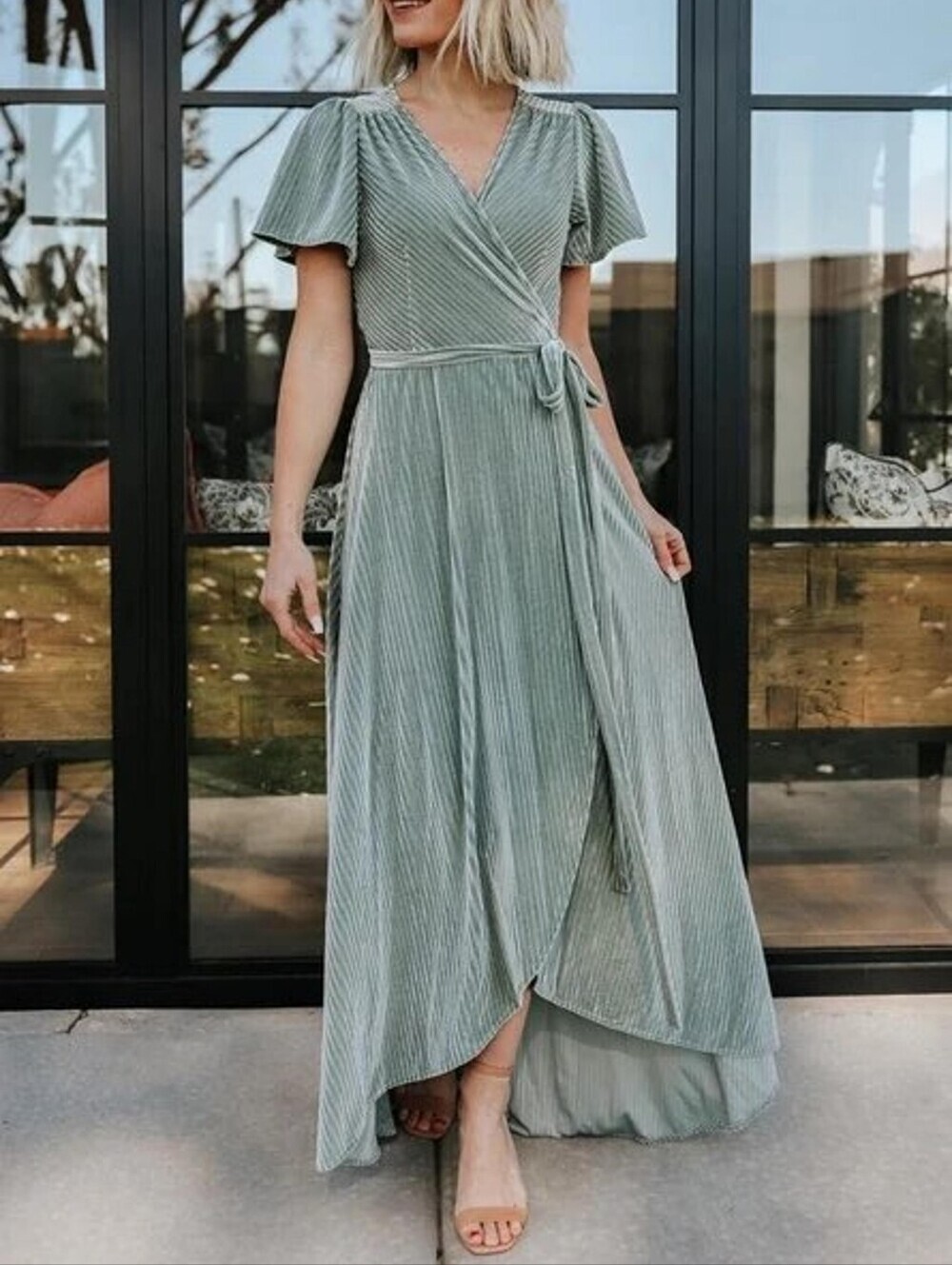 Baltic Born Ribbed Velvet Maxi Dress Sage Green